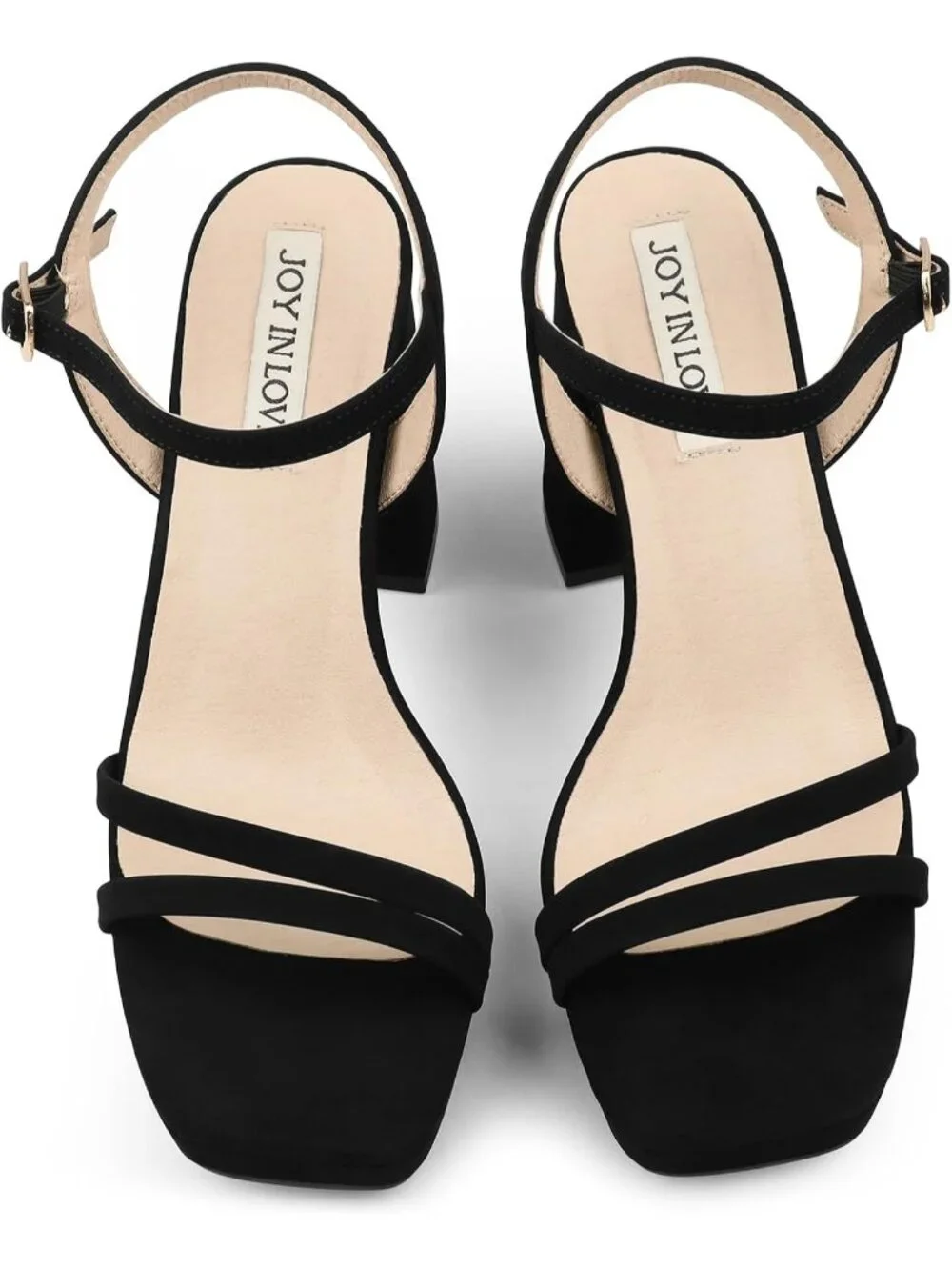 Women's Black Matte Ankle Strap Square Open Toe  Chunky Block Heel Dress Sandals